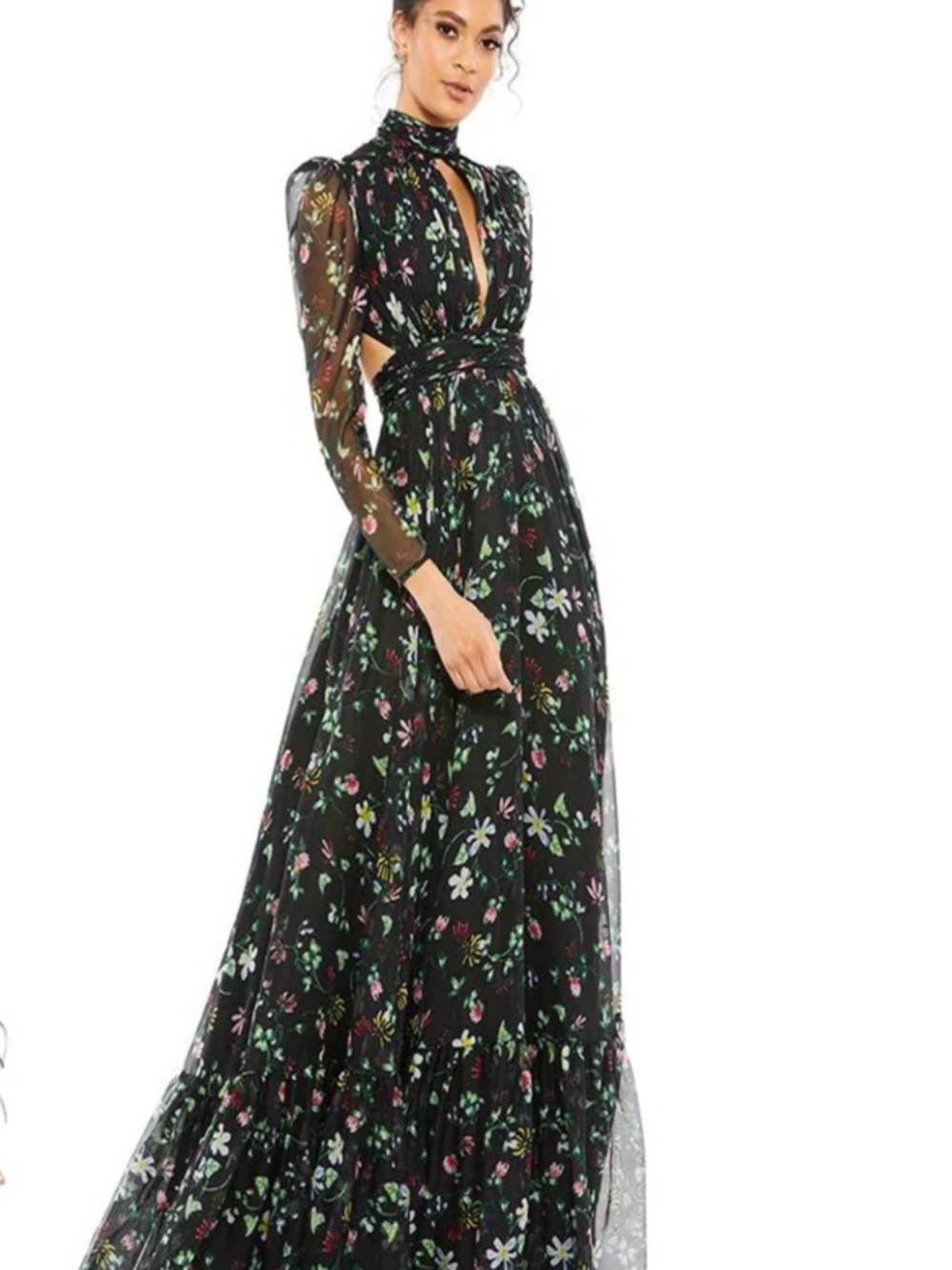 Mac Duggel Black Floral Chiffon Maxi Dress